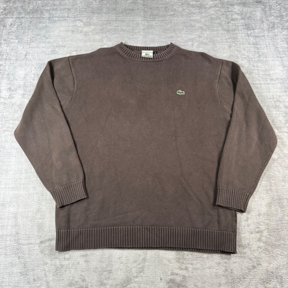 Lacoste Sweater Mens XL Brown Cotton Crewneck Made In France Preppy Pullover